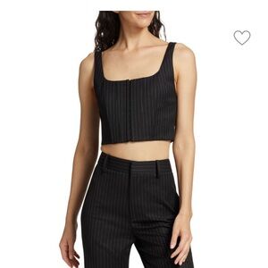 Alice + Olivia Breslin boned corset top in black pinstripe
